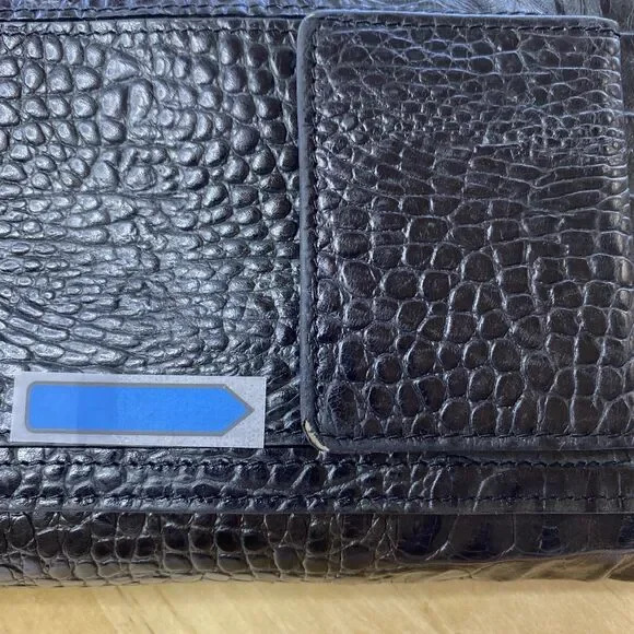 VTG Brighton Black Croc Leather Crossbody Clutch Purse Organizer Wallet Vintages - Picture 9 of 14